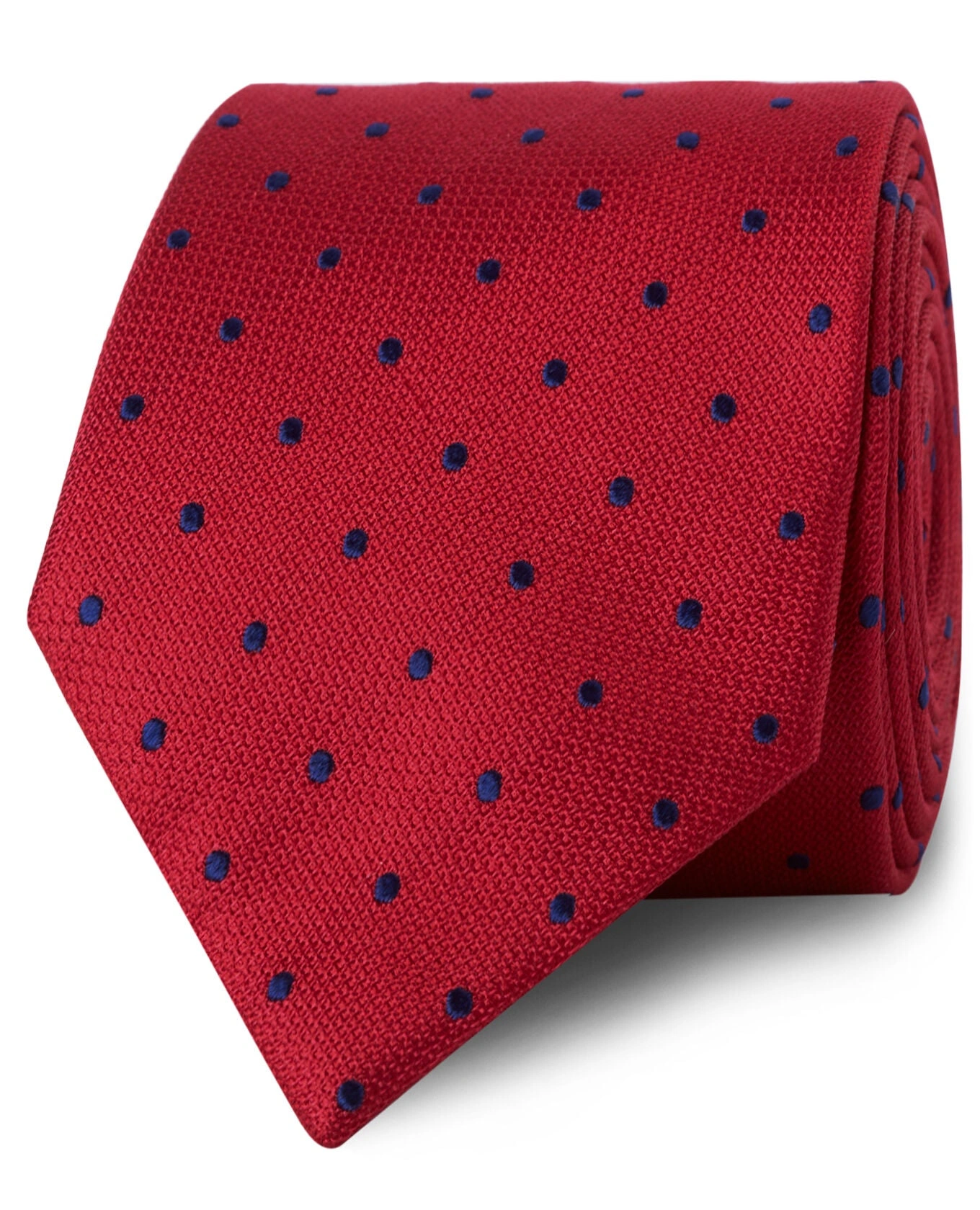 Cravatta Navy con pois rossi satinati un tocco di eleganza italiana perfetto per te