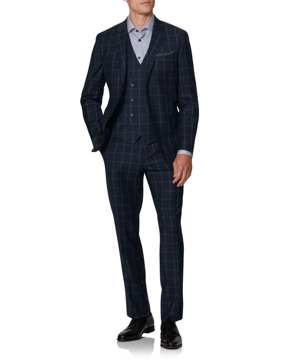 Gilet Adelphi Blu Navy: Elegante Finestra a Quadri, Taglio Slim, Stile Italiano Intramontabile!